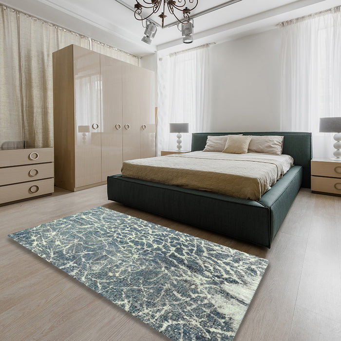 Machine Washable Contemporary Grayish Turquoise Green Rug in a Bedroom, wshcon609