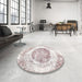 Round Machine Washable Contemporary Off White Beige Rug in a Office, wshcon616