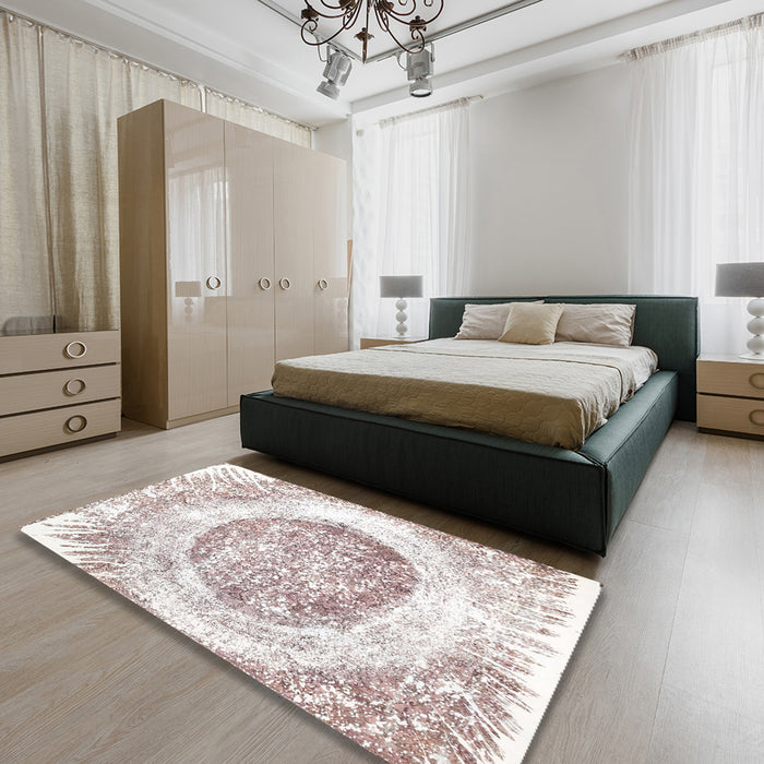 Contemporary Off White Beige Modern Rug in a Bedroom, con616