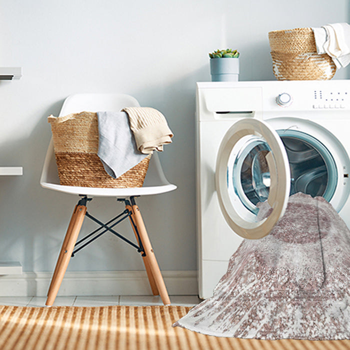 Machine Washable Contemporary Off White Beige Rug in a Washing Machine, wshcon616