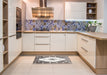 Contemporary Dark White Beige Modern Rug in a Kitchen, con618