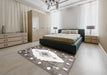 Contemporary Dark White Beige Modern Rug in a Bedroom, con618