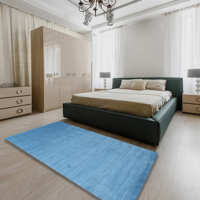 Contemporary Blue Modern Rug in a Bedroom, con61