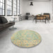 Round Contemporary Sage Green Southwestern Rug in a Office, con627