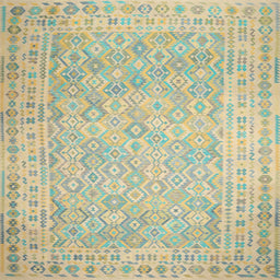 Square Contemporary Sage Green Southwestern Rug, con627