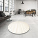 Round Contemporary Soft Ivory Beige Solid Rug in a Office, con644