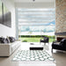 Square Contemporary Dark Gray Trellis Rug in a Living Room, con646