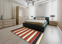 Contemporary Brown Oriental Rug in a Bedroom, con656
