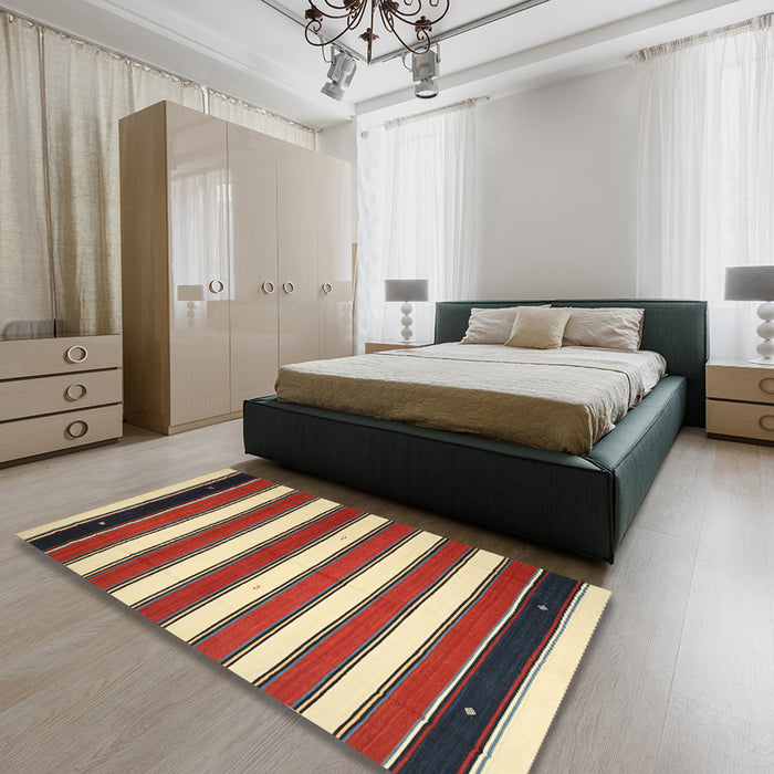Contemporary Brown Oriental Rug in a Bedroom, con656
