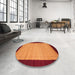 Round Contemporary Dark Orange Modern Rug in a Office, con661