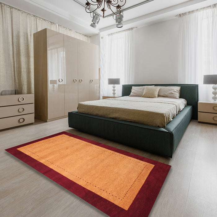 Machine Washable Contemporary Dark Orange Rug in a Bedroom, wshcon661
