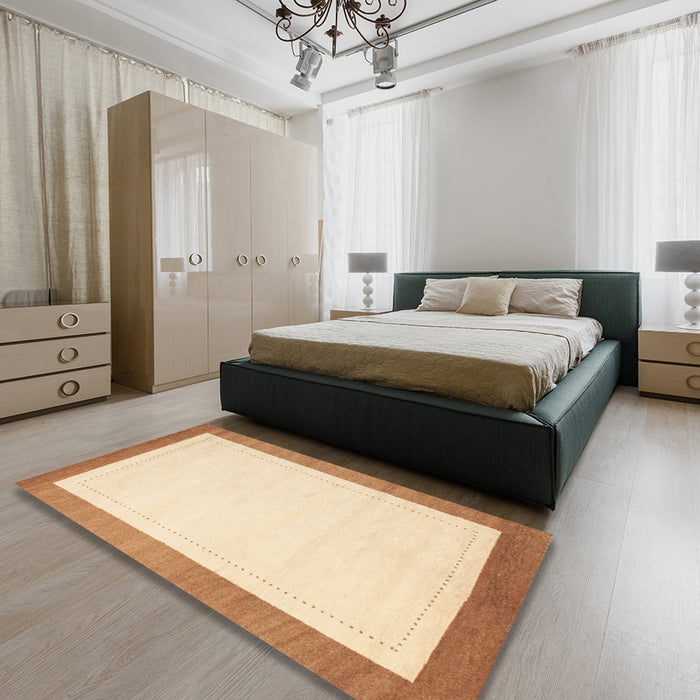 Machine Washable Contemporary Khaki Gold Rug in a Bedroom, wshcon664