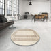 Round Contemporary Light French Beige Brown Southwestern Rug in a Office, con669