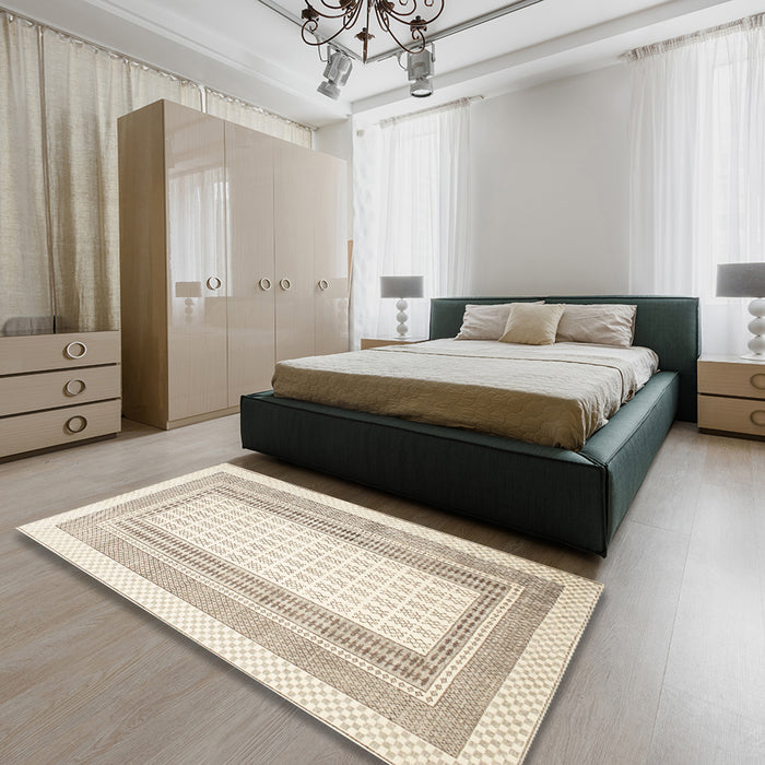 Machine Washable Contemporary Light French Beige Brown Rug in a Bedroom, wshcon669