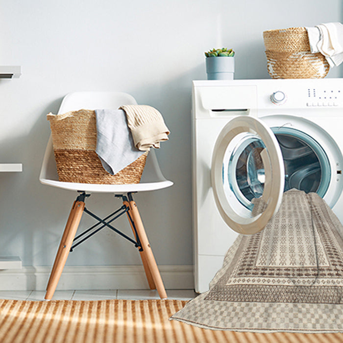 Machine Washable Contemporary Gold Rug in a Washing Machine, wshcon670