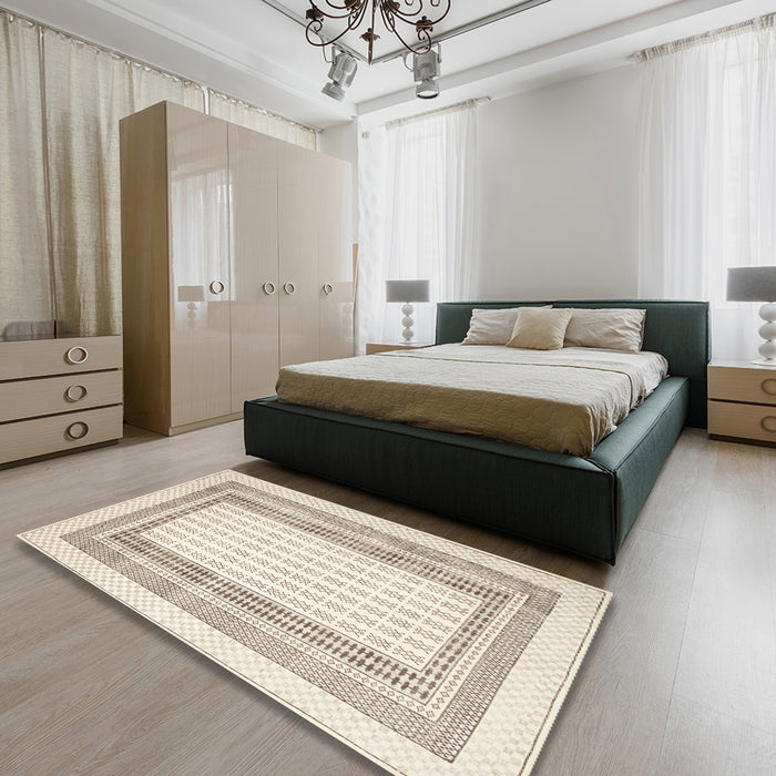 Machine Washable Contemporary Gold Rug in a Bedroom, wshcon670