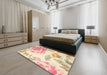 Contemporary Golden Blonde Gold Botanical Rug in a Bedroom, con674