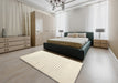 Contemporary Peach Beige Solid Rug in a Bedroom, con677