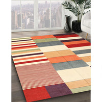 Contemporary Brown Gold Patchwork Rug, con678