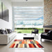 Square Contemporary Brown Gold Patchwork Rug in a Living Room, con678