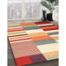 Contemporary Brown Gold Patchwork Rug in Family Room, con678