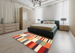 Contemporary Brown Gold Patchwork Rug in a Bedroom, con678