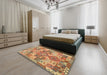 Contemporary Sand Brown Southwestern Rug in a Bedroom, con682