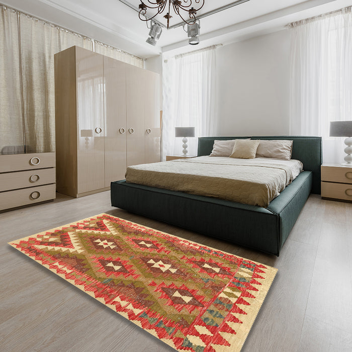 Contemporary Red Southwestern Rug in a Bedroom, con684