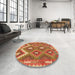 Round Contemporary Red Southwestern Rug in a Office, con684