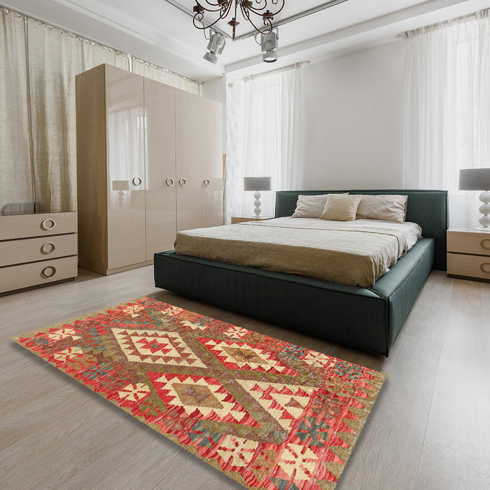 Machine Washable Contemporary Red Rug in a Bedroom, wshcon685