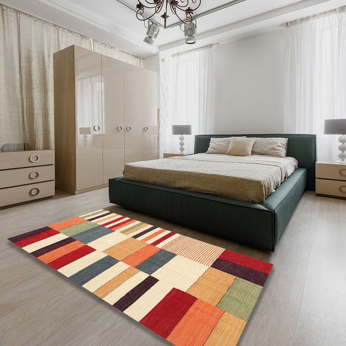 Machine Washable Contemporary Red Rug in a Bedroom, wshcon692