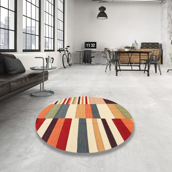Round Contemporary Red Southwestern Rug in a Office, con692