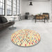 Round Machine Washable Contemporary Light Copper Gold Rug in a Office, wshcon698