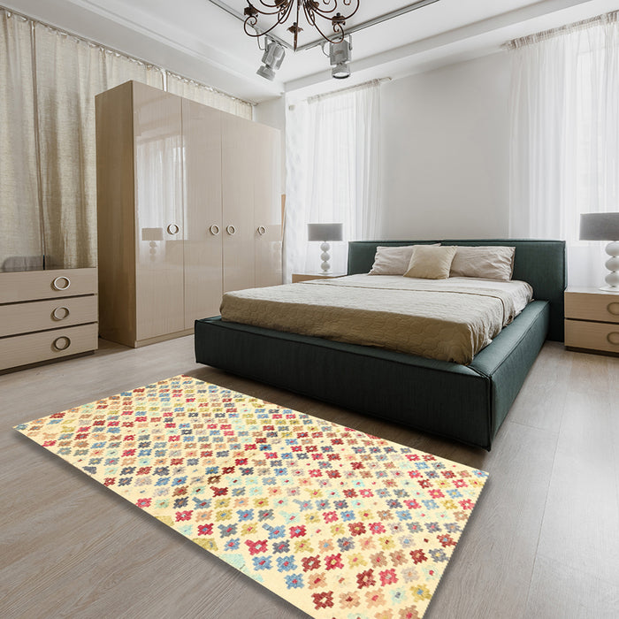 Machine Washable Contemporary Light Copper Gold Rug in a Bedroom, wshcon698