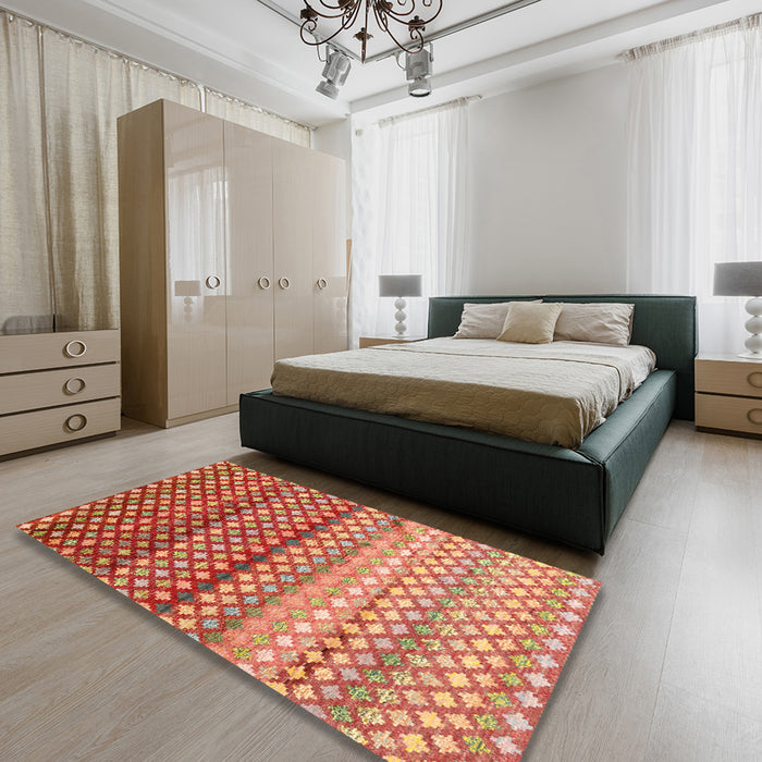 Machine Washable Contemporary Sand Brown Rug in a Bedroom, wshcon699