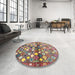 Round Machine Washable Contemporary Cherry Red Rug in a Office, wshcon700