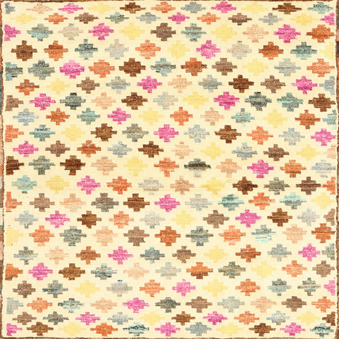 Square Contemporary Sand Brown Southwestern Rug, con702