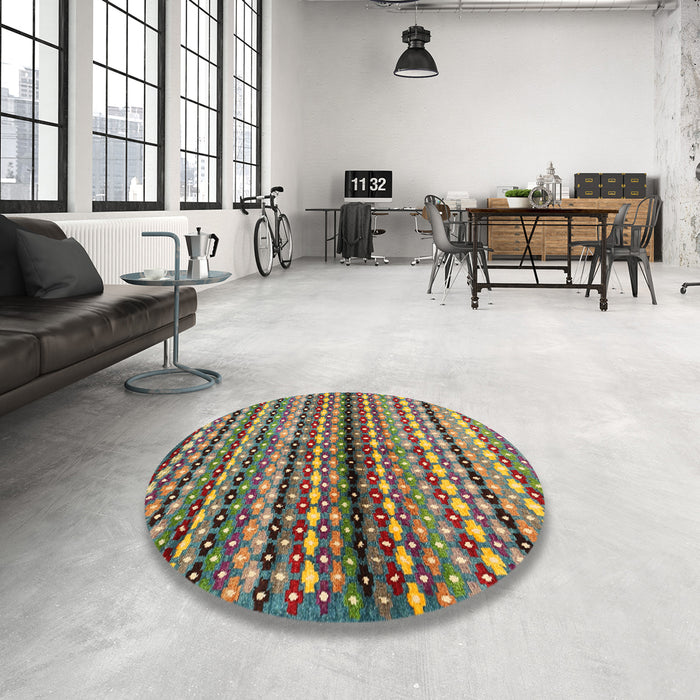 Round Machine Washable Contemporary Chestnut Brown Rug in a Office, wshcon705