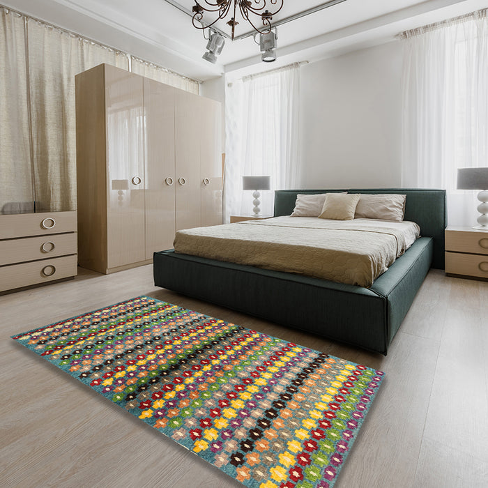 Contemporary Chestnut Brown Modern Rug in a Bedroom, con705