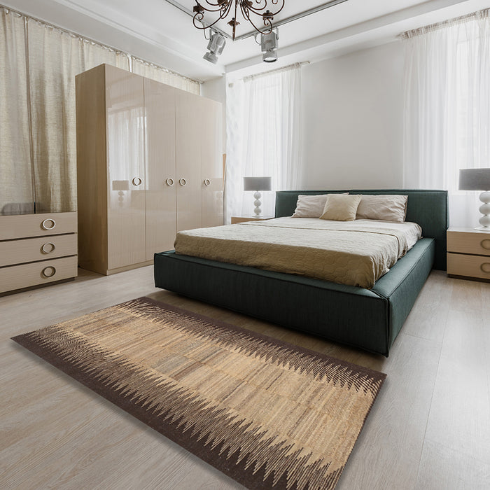 Contemporary Sand Brown Modern Rug in a Bedroom, con713