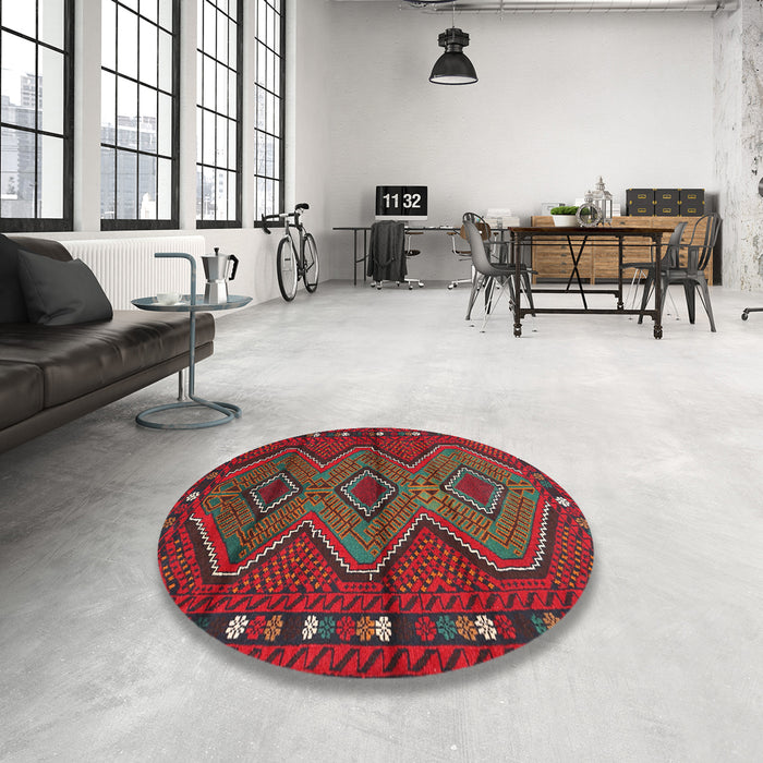 Round Contemporary Red Oriental Rug in a Office, con726