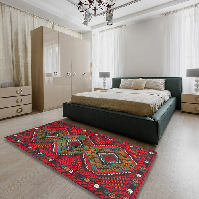 Machine Washable Contemporary Red Rug in a Bedroom, wshcon726