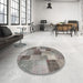 Round Contemporary Dark Gray Patchwork Rug in a Office, con728