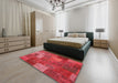 Contemporary Red Patchwork Rug in a Bedroom, con729