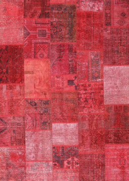 Contemporary Red Patchwork Rug, con729
