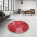 Round Machine Washable Contemporary Red Rug in a Office, wshcon729