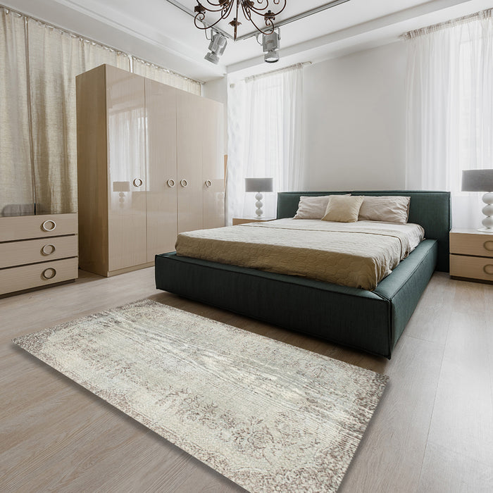 Contemporary Gray Modern Rug in a Bedroom, con731