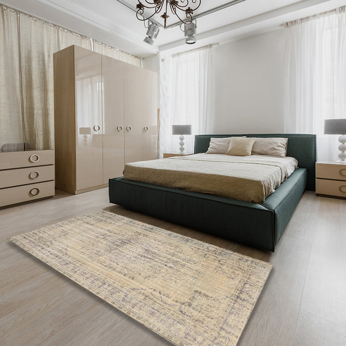 Contemporary Brown Modern Rug in a Bedroom, con733