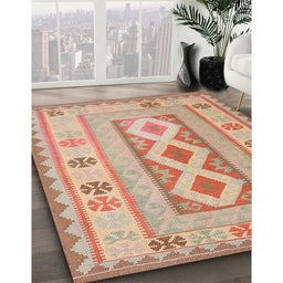 Contemporary Brown Oriental Rug in Family Room, con738