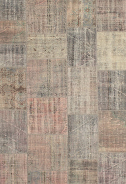 Contemporary Light French Beige Brown Patchwork Rug, con739